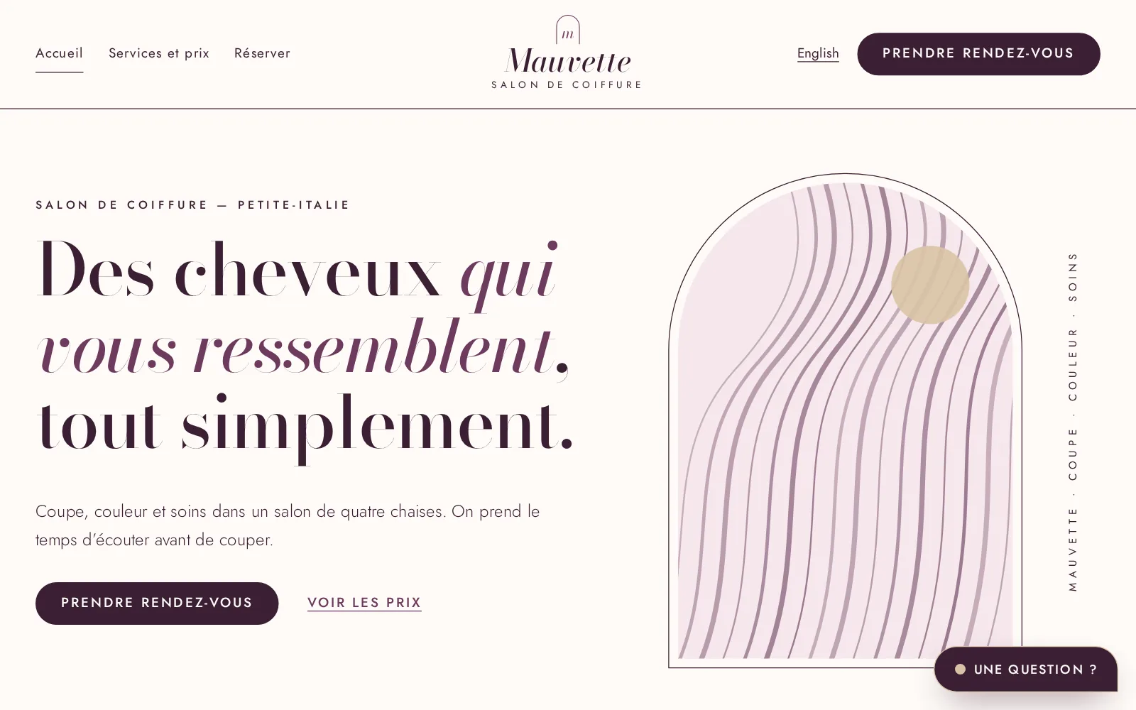 Preview of the Mauvette demo site, hair salon