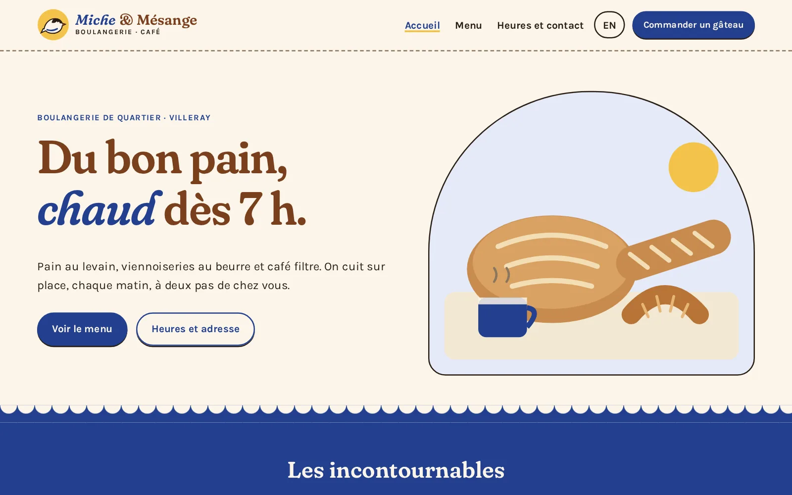Preview of the Miche & Mésange demo site, bakery-café