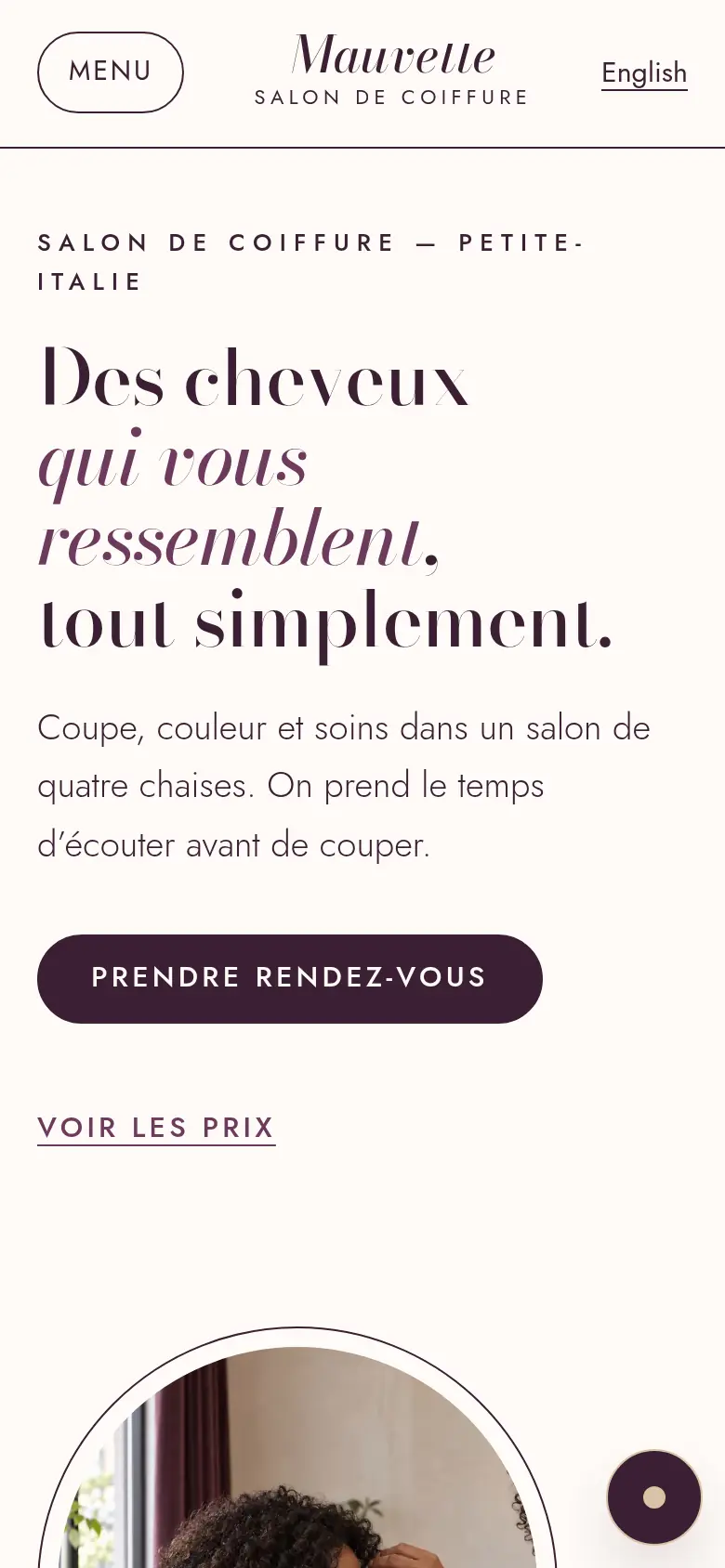 La même page d’accueil de Mauvette, sur un cellulaire
